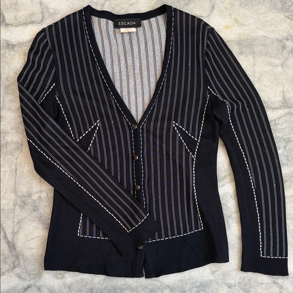 Vintage Escada | Navy and White Striped Cardigan